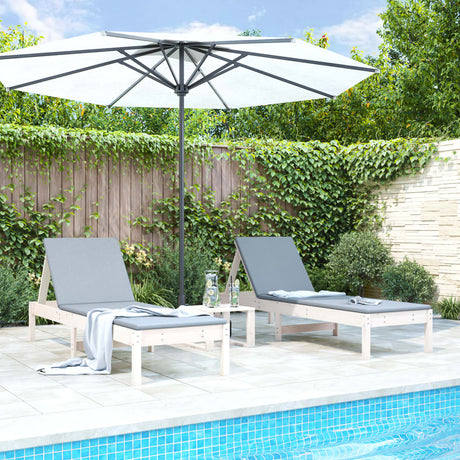 Sun Loungers 2 Pcs With Table Grey Solid Wood Pine