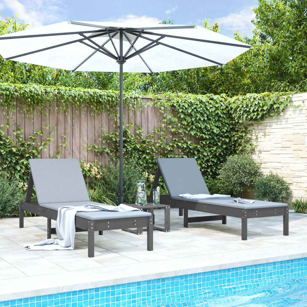 Sun Loungers 2 Pcs With Table Grey Solid Wood Pine