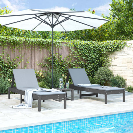 Sun Loungers 2 Pcs With Table Grey Solid Wood Pine