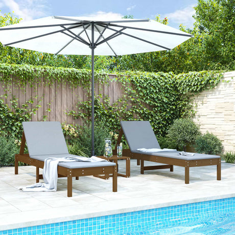 Sun Loungers 2 Pcs With Table Grey Solid Wood Pine