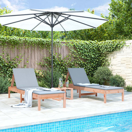Sun Loungers 2 Pcs With Table Grey Solid Wood Pine
