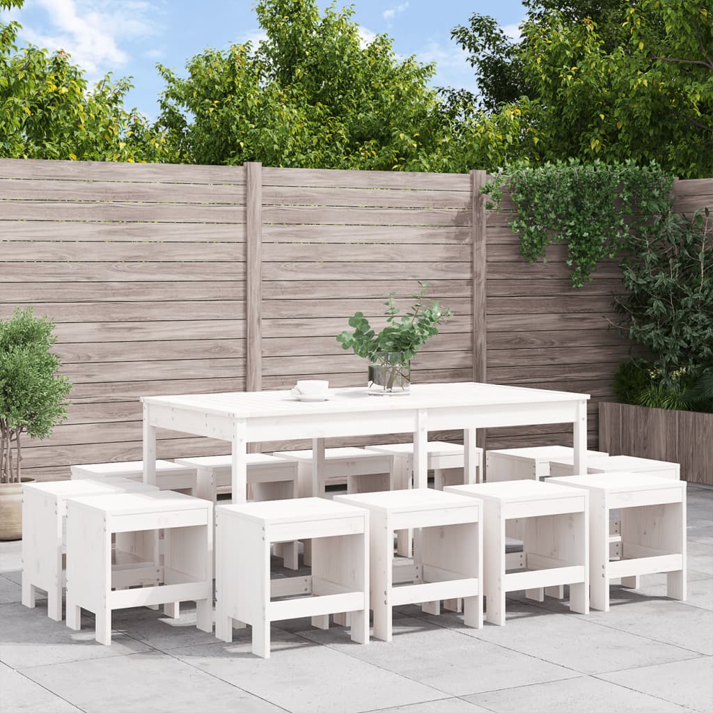 13 Piece Garden Dining Set Black Solid Wood Pine