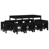 13 Piece Garden Dining Set Black Solid Wood Pine