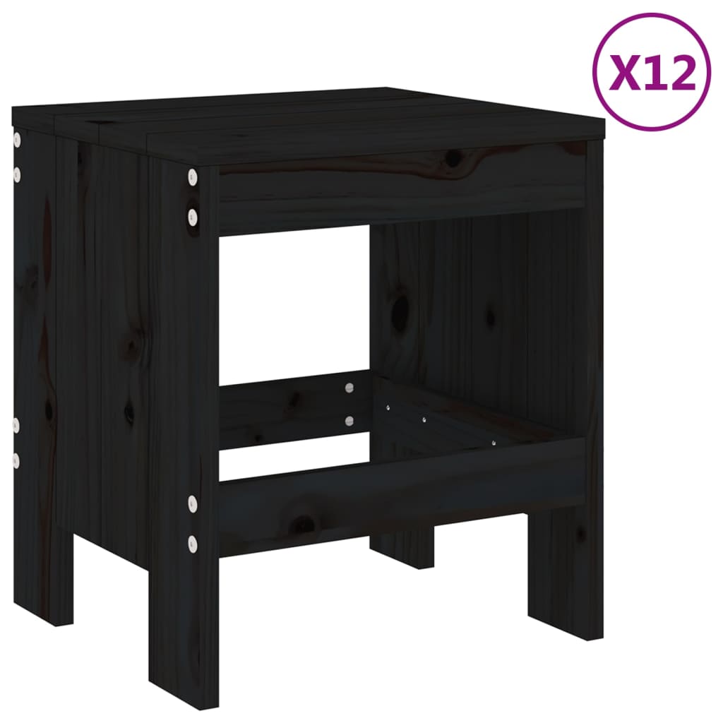 13 Piece Garden Dining Set Black Solid Wood Pine