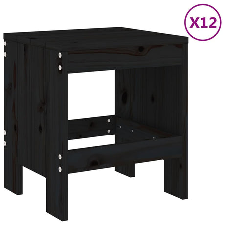 13 Piece Garden Dining Set Black Solid Wood Pine