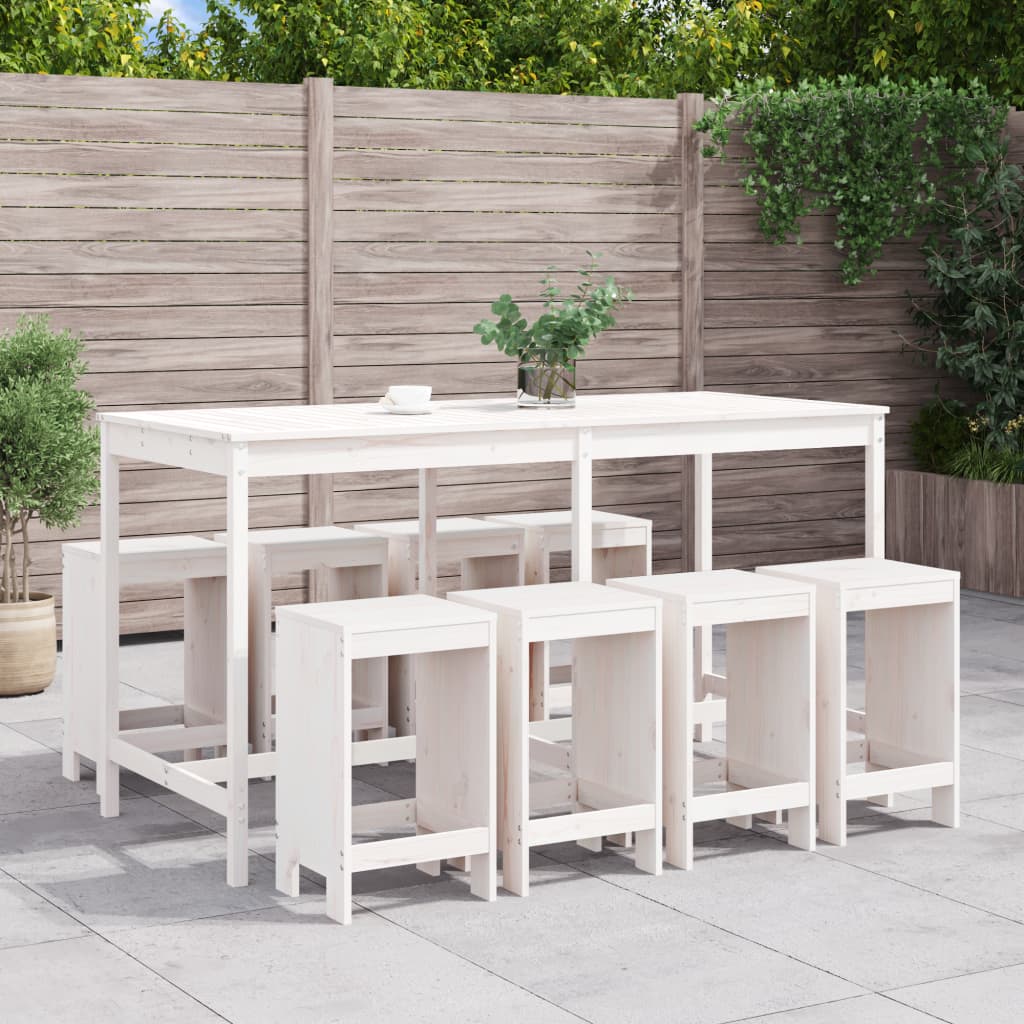 9 Piece Garden Bar Set Grey Solid Wood Pine