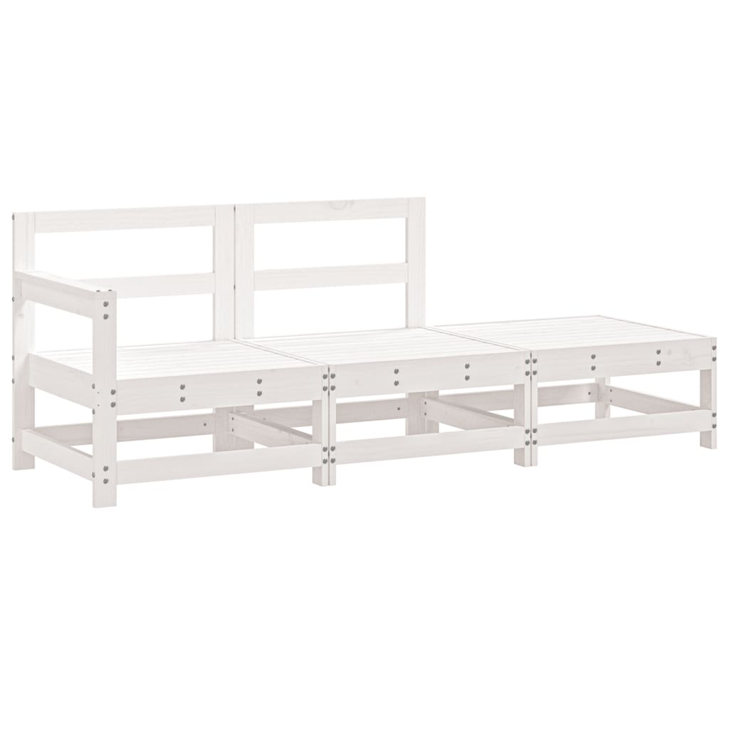 3 Piece Garden Lounge Set White Solid Wood Pine