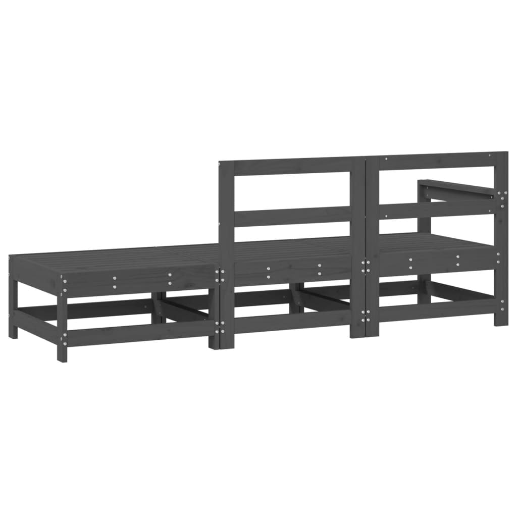 3 Piece Garden Lounge Set Grey Solid Wood Pine