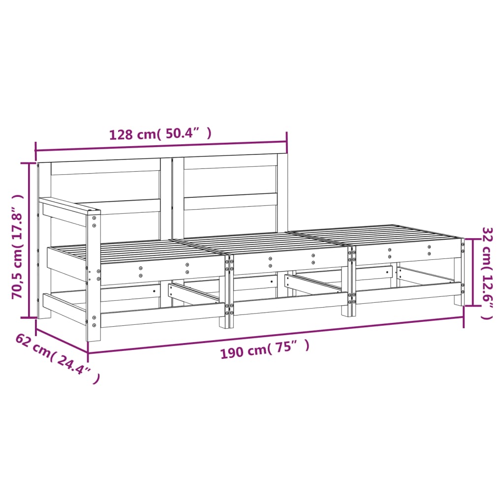 3 Piece Garden Lounge Set Grey Solid Wood Pine
