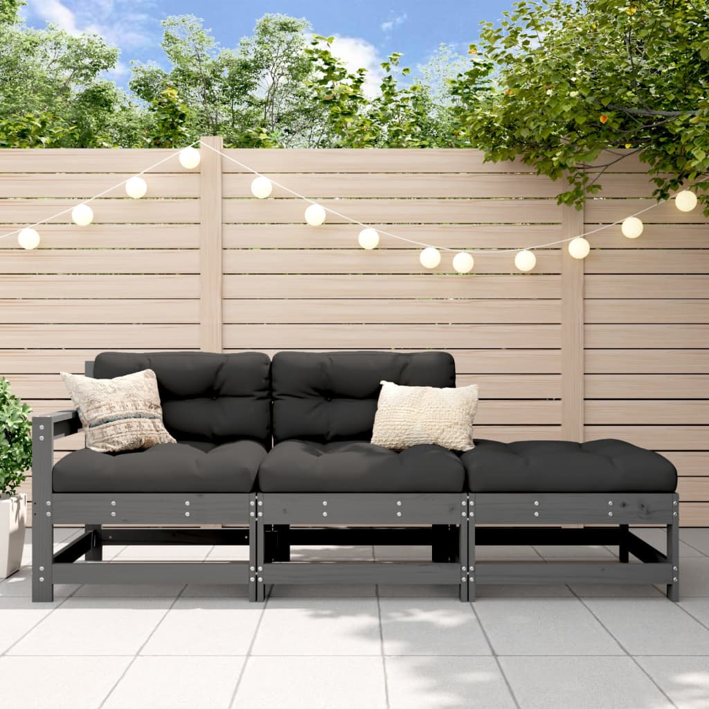 3 Piece Garden Lounge Set Grey Solid Wood Pine