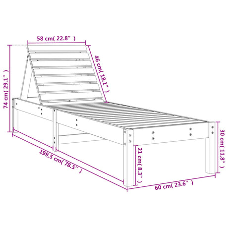Sun Lounger 199.5X60X74 Cm Solid Wood Pine