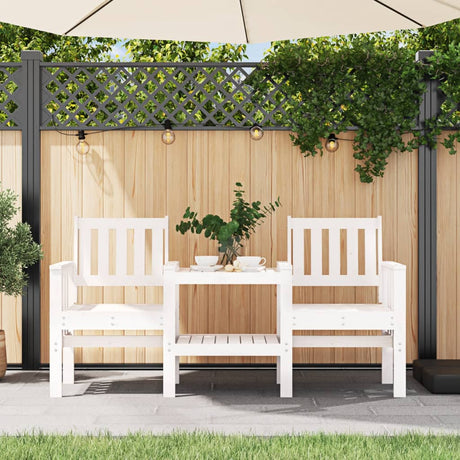 Garden Bench With Table 2-Seater Black Solid Wood Pine