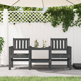 Garden Bench With Table 2-Seater Black Solid Wood Pine