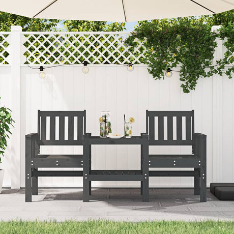 Garden Bench With Table 2-Seater Black Solid Wood Pine