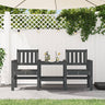 Garden Bench With Table 2-Seater Black Solid Wood Pine