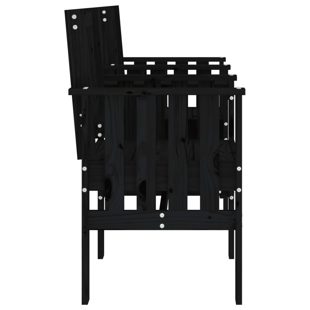 Garden Bench With Table 2-Seater Black Solid Wood Pine