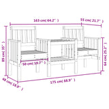 Garden Bench With Table 2-Seater Black Solid Wood Pine