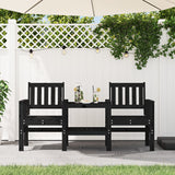 Garden Bench With Table 2-Seater Black Solid Wood Pine
