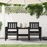 Garden Bench With Table 2-Seater Black Solid Wood Pine