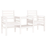 Garden Bench With Table 2-Seater White Solid Wood Pine