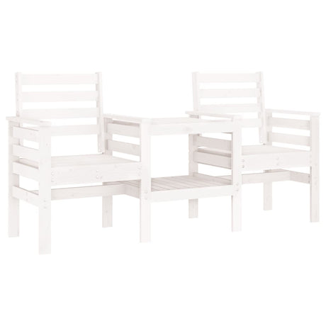 Garden Bench With Table 2-Seater White Solid Wood Pine