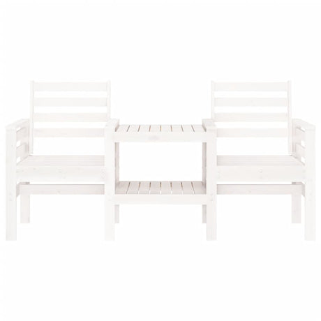 Garden Bench With Table 2-Seater White Solid Wood Pine