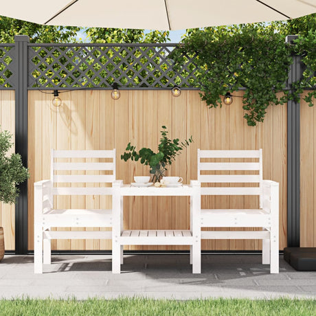 Garden Bench With Table 2-Seater White Solid Wood Pine