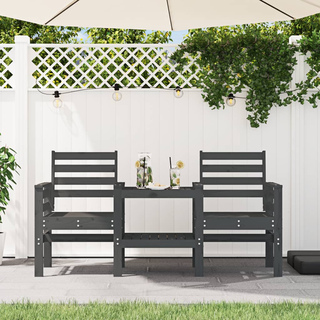 Garden Bench With Table 2-Seater White Solid Wood Pine