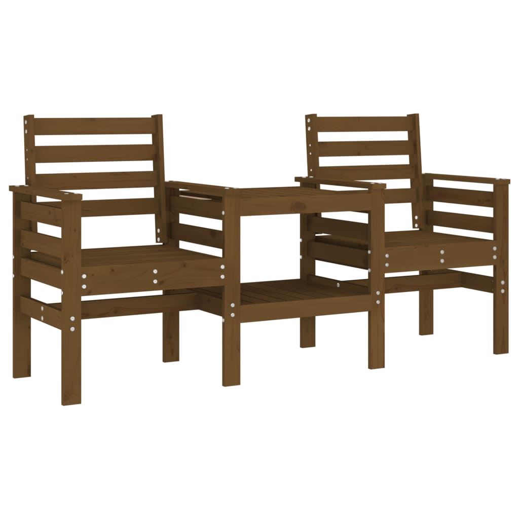 Garden Bench with Table 2-Seater Honey Brown Solid Wood Pine