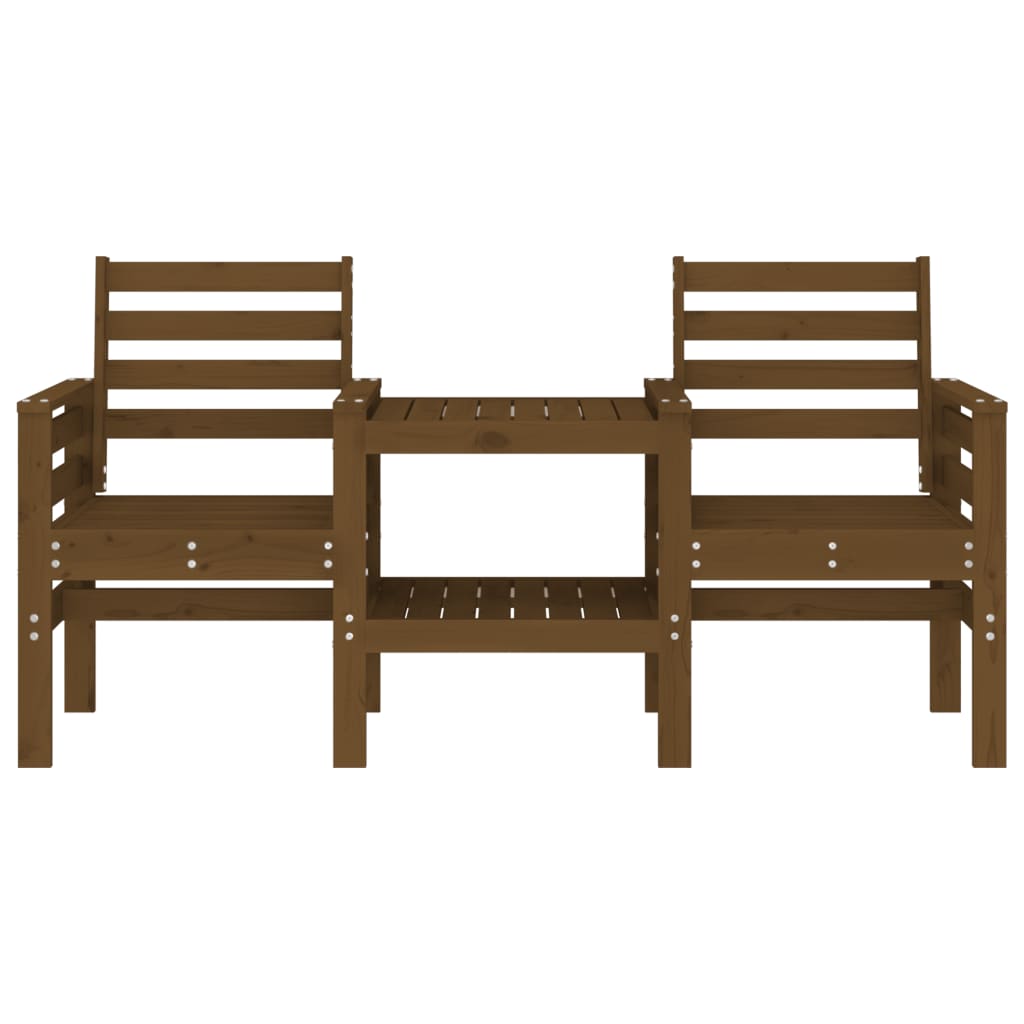 Garden Bench with Table 2-Seater Honey Brown Solid Wood Pine