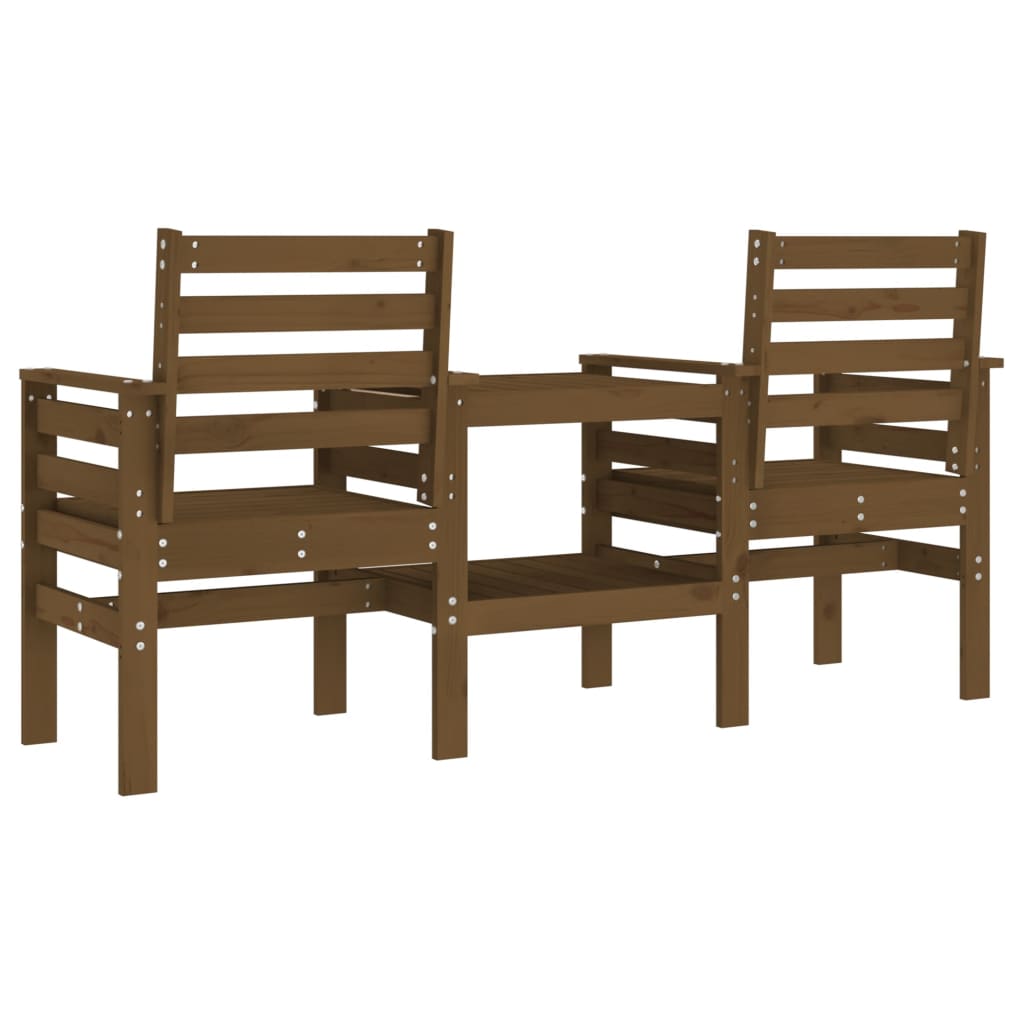 Garden Bench with Table 2-Seater Honey Brown Solid Wood Pine