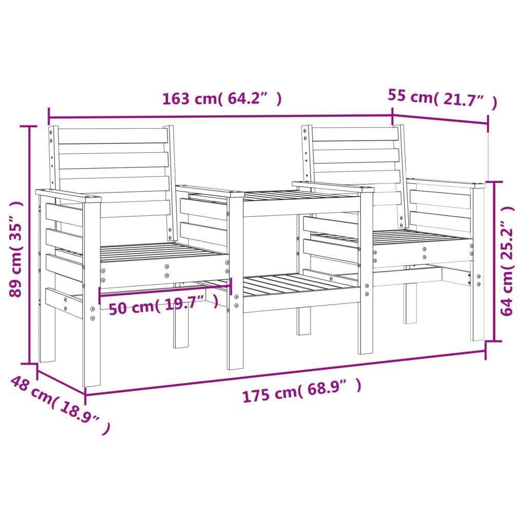 Garden Bench with Table 2-Seater Honey Brown Solid Wood Pine
