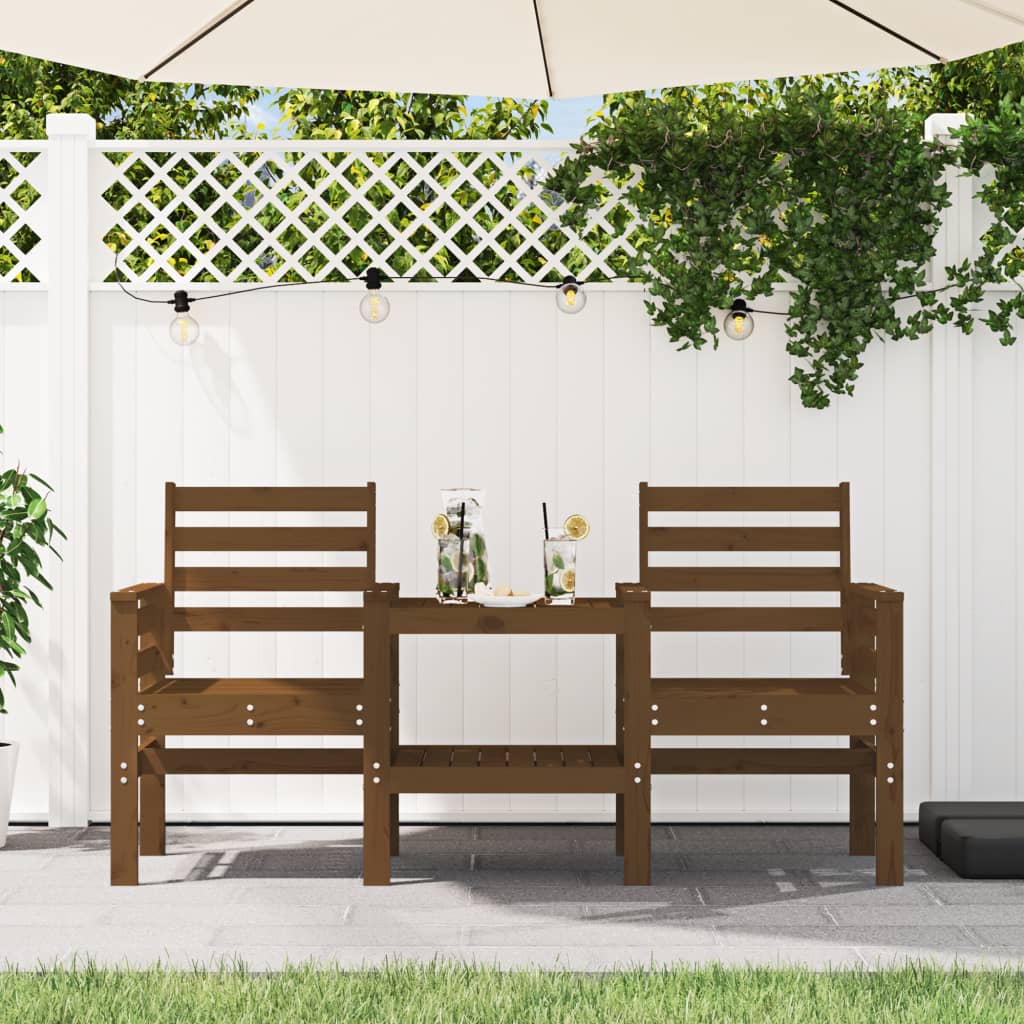 Garden Bench with Table 2-Seater Honey Brown Solid Wood Pine