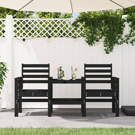 Garden Bench With Table 2-Seater White Solid Wood Pine