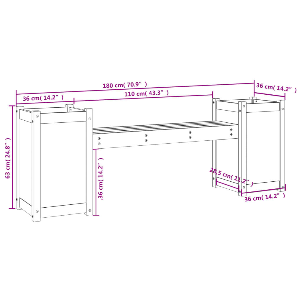 Planter Bench Grey 180X36X63 Cm Solid Wood Pine