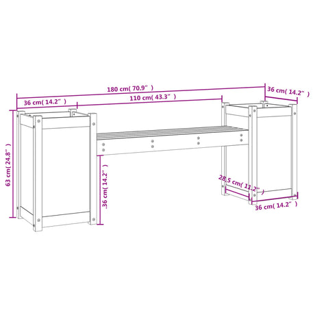 Planter Bench Grey 180X36X63 Cm Solid Wood Pine
