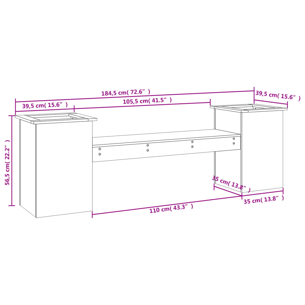 Planter Bench 184.5X39.5X56.5 Cm Solid Wood Pine
