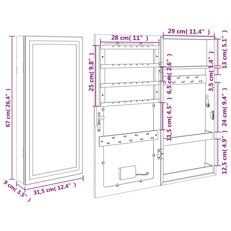 Mirror Jewellery Cabinet With Led Lights Wall Mounted
