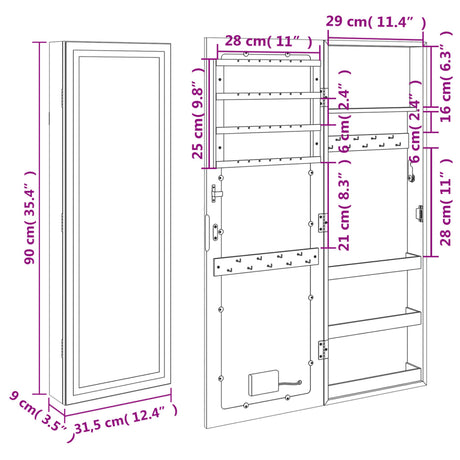 Mirror Jewellery Cabinet With Led Lights Wall Mounted