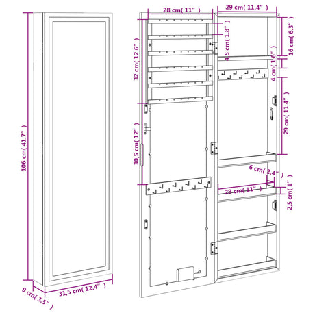 Mirror Jewellery Cabinet With Led Lights Wall Mounted