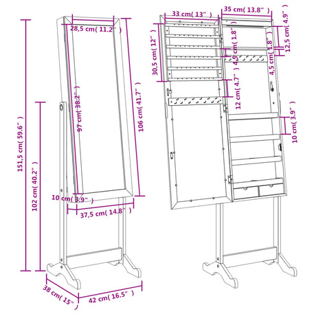 Mirror Jewellery Cabinet With Led Lights Free Standing