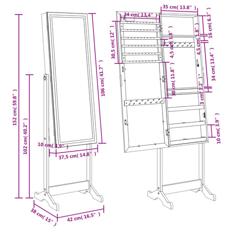 Mirror Jewellery Cabinet With Led Lights Free Standing