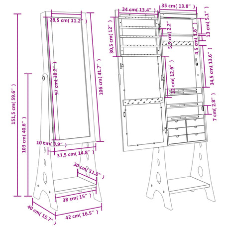 Mirror Jewellery Cabinet With Led Lights Free Standing