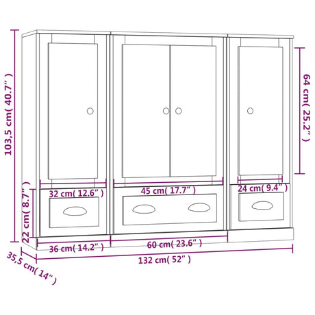 Highboards 3 Pcs Engineered Wood