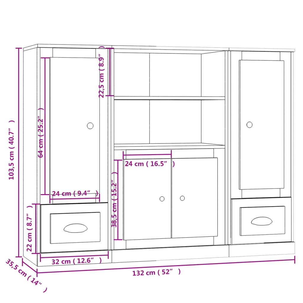 Highboards 3 Pcs Engineered Wood