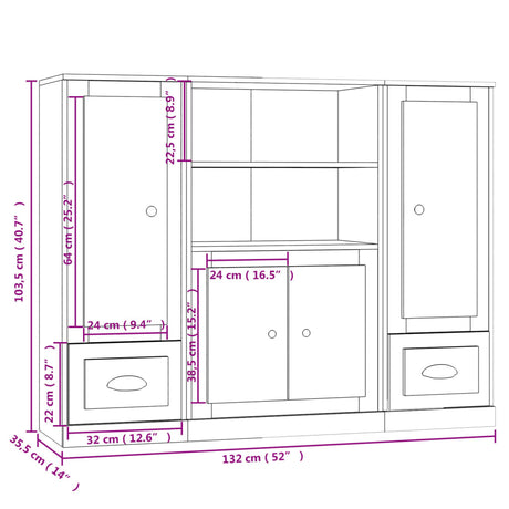 Highboards 3 Pcs Engineered Wood