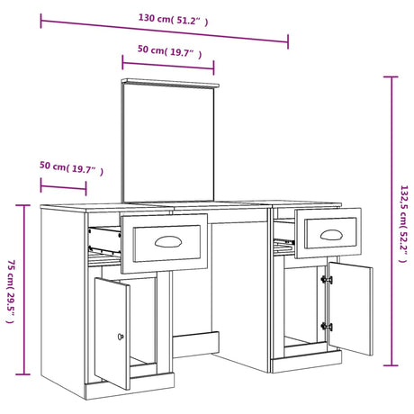 Dressing Table With Mirror 130X50X132.5 Cm