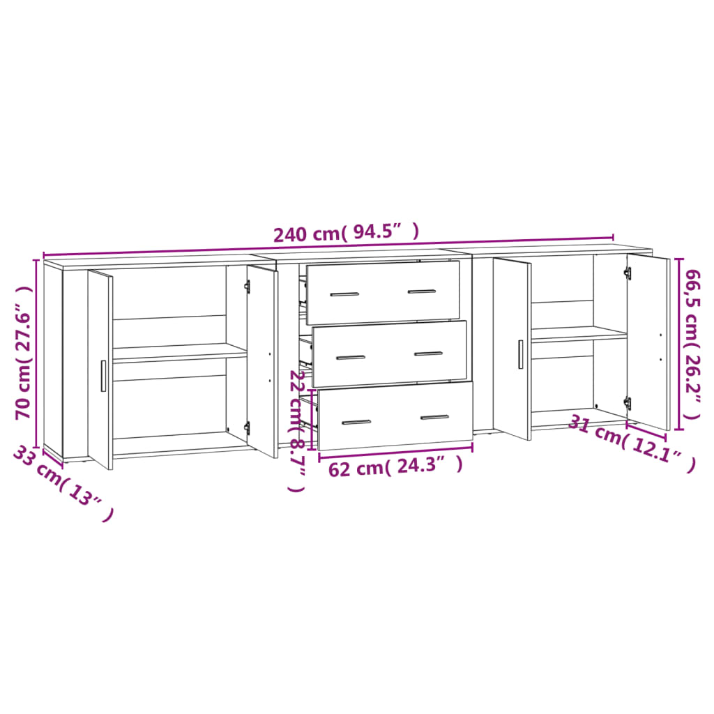 Sideboards 3 Pcs Engineered Wood