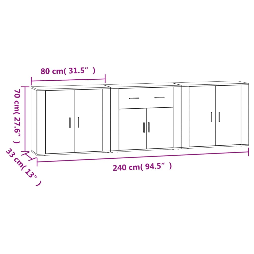 Sideboards 3 Pcs Engineered Wood