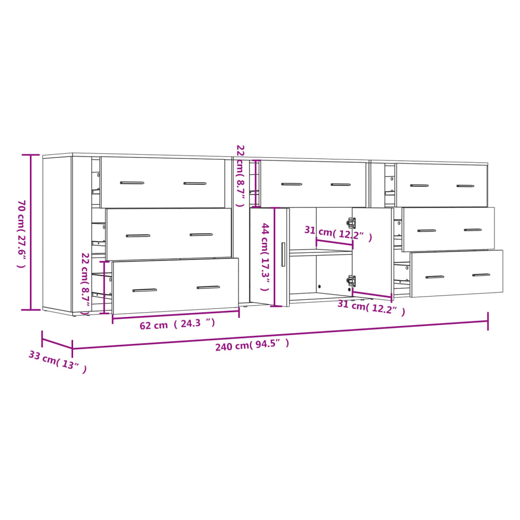 Sideboards 3 Pcs Engineered Wood